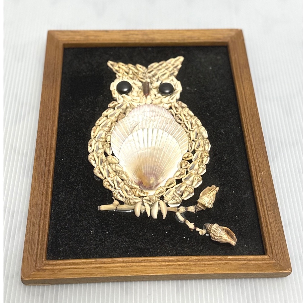 Handmade Owl Shell Art Wall Decor Tan Vintage Handcrafted Philippines